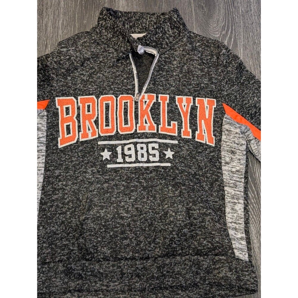 Love Womens Heathered Black Zip-Up Sweater with Orange 'Brooklyn' Graphic